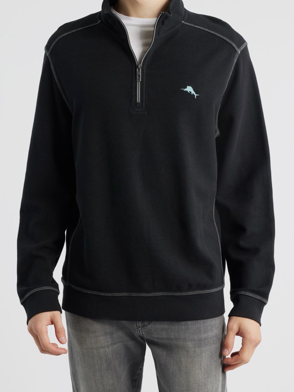 New Tommy Bahama Montego Bay Textured
Cotton & Lyocell Half Zip Pullover Sz Med